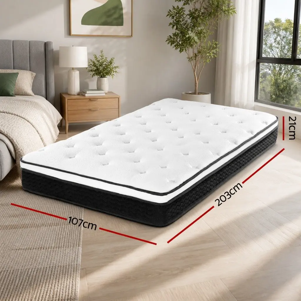 King Single Mattress Medium Firm Support 21cm Euro Top Bonnell Spring