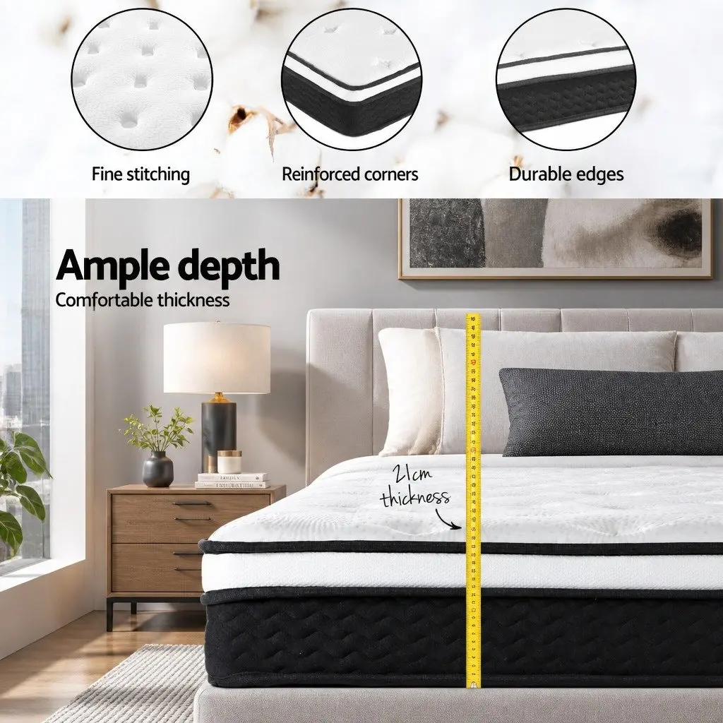 King Single Mattress Medium Firm Support 21cm Euro Top Bonnell Spring