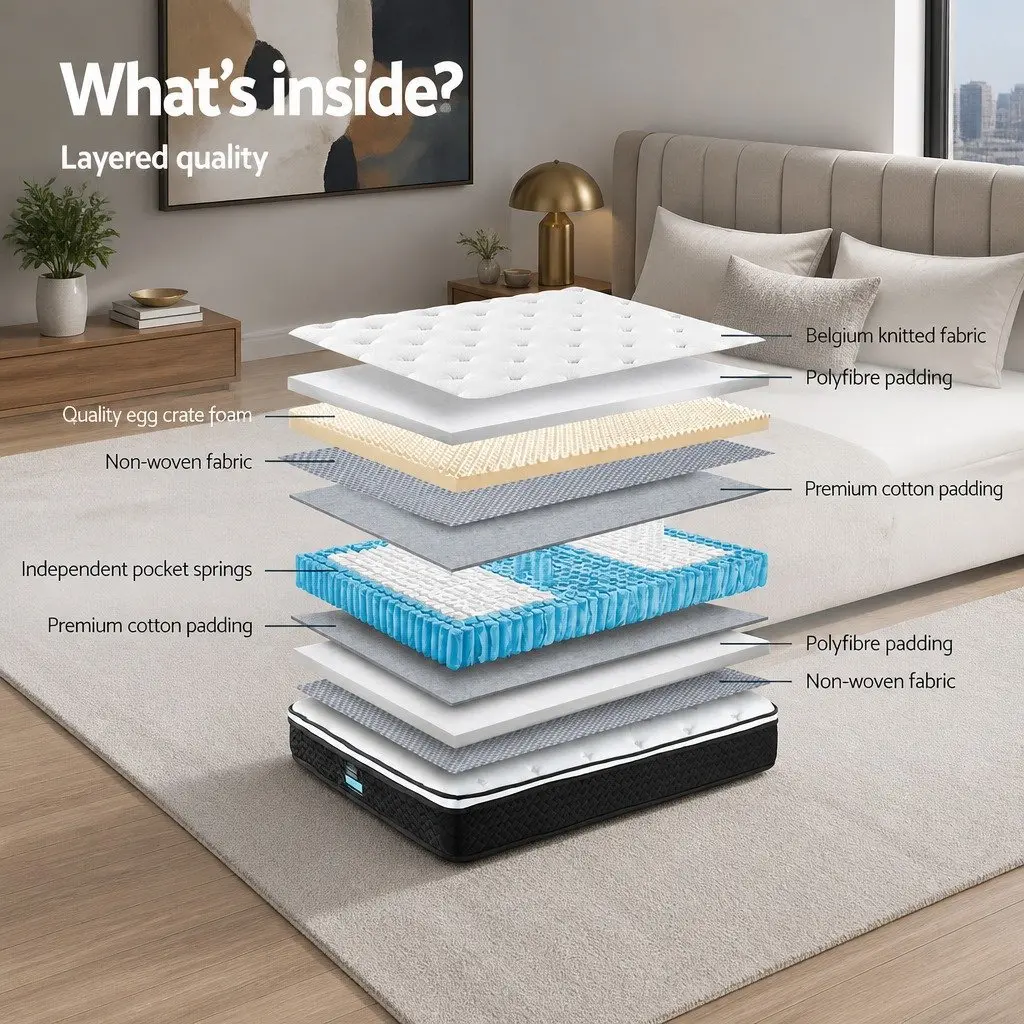 King Single Mattress Medium Firm Support 21cm Euro Top Bonnell Spring