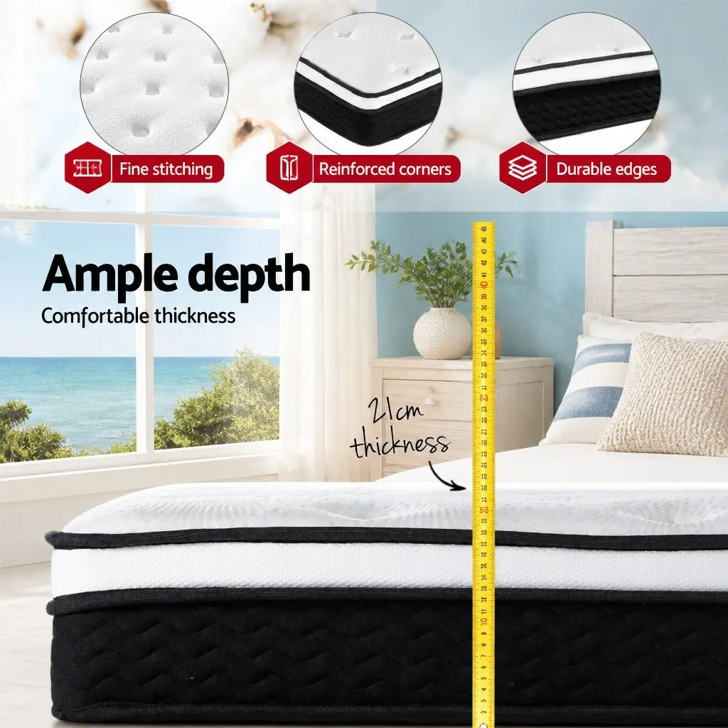 Double Mattress Medium Firm 21cm Euro Top Bonnell Spring Hypoallergenic