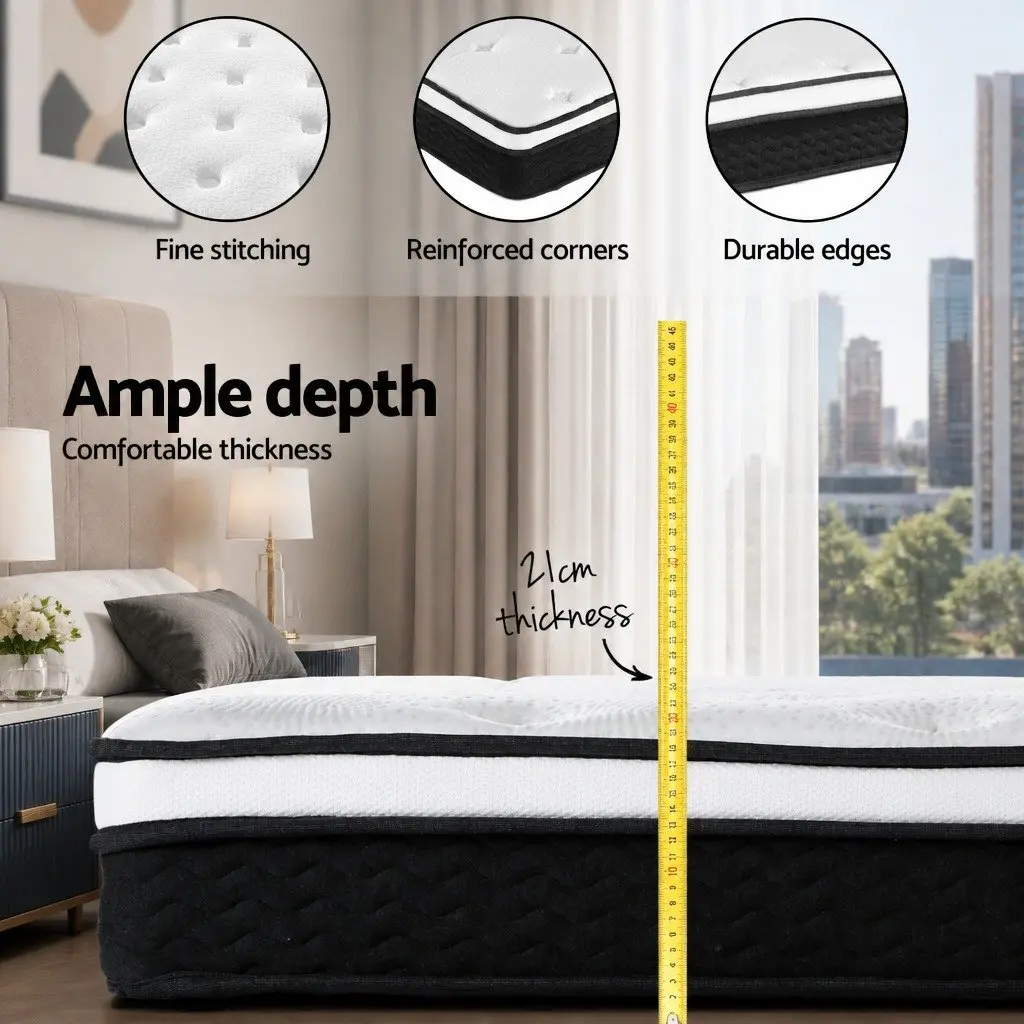 King Size Mattress Euro Top 21cm Bonnell Spring Firm Support Hypoallergenic