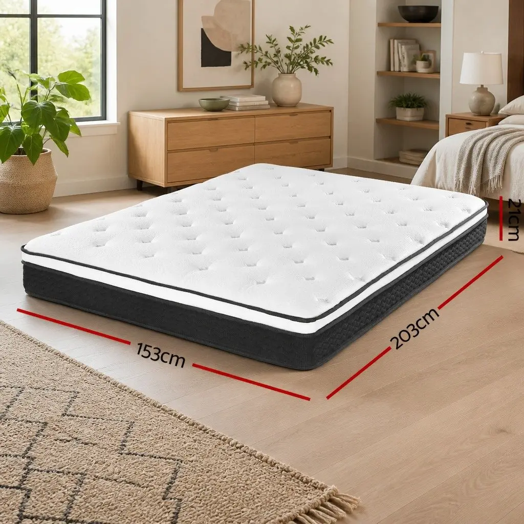 Queen Mattress 21cm Euro Top Bonnell Spring Medium Firm Support Bedding