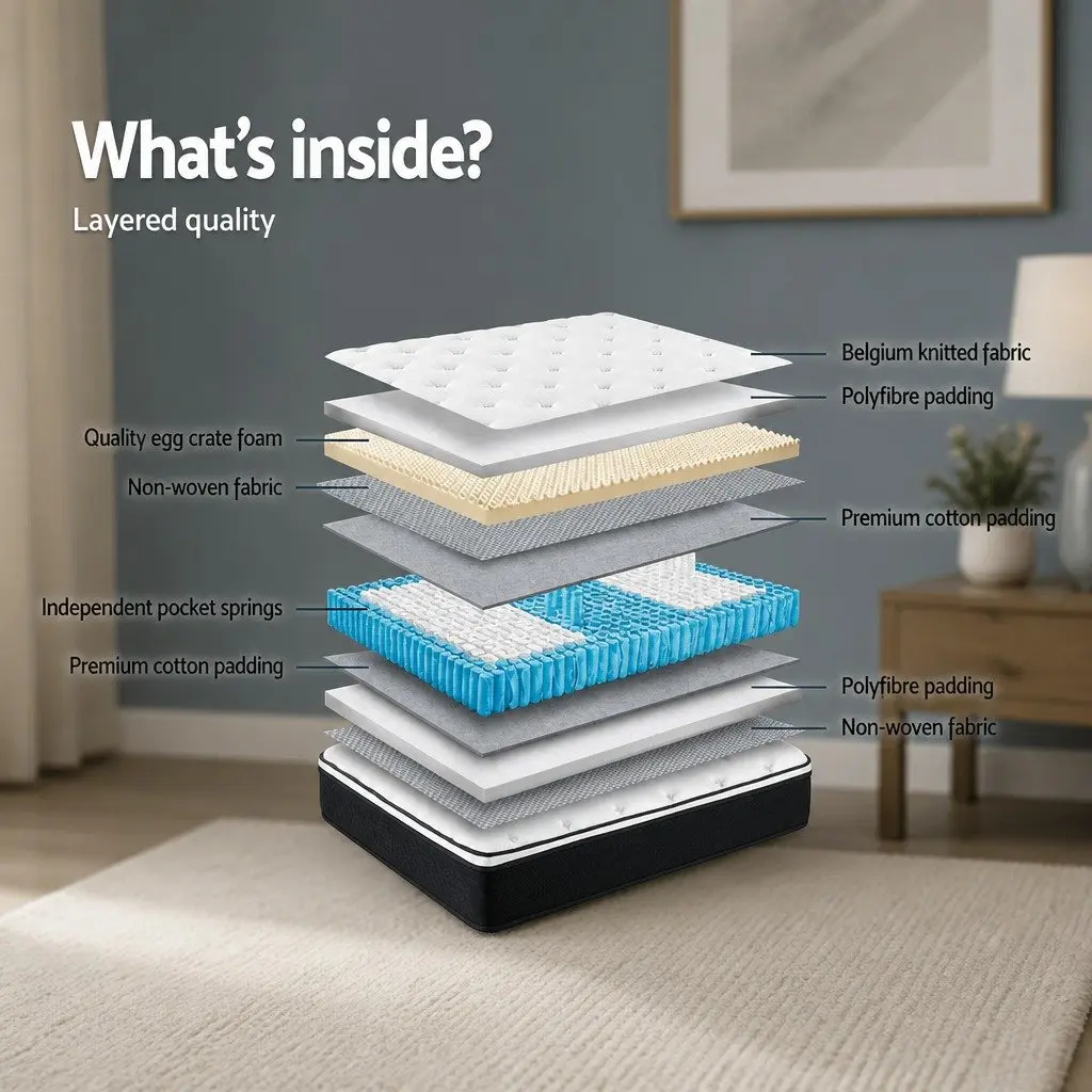 Queen Mattress 21cm Euro Top Bonnell Spring Medium Firm Support Bedding