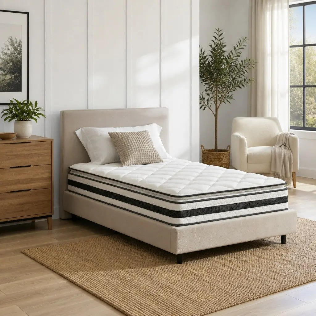 King Single Mattress Pillow Top 21cm Medium Firm Bonnell Spring Breathable