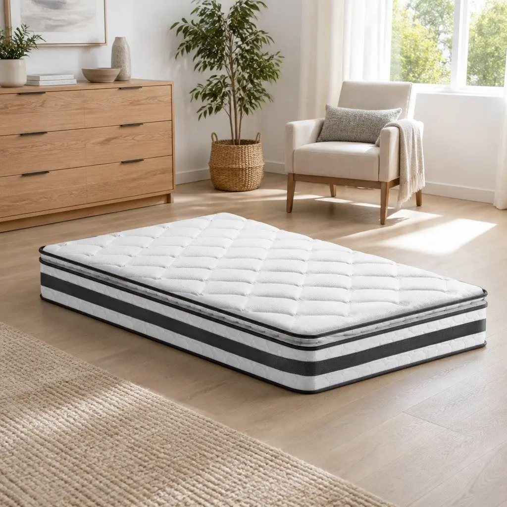 King Single Mattress Pillow Top 21cm Medium Firm Bonnell Spring Breathable