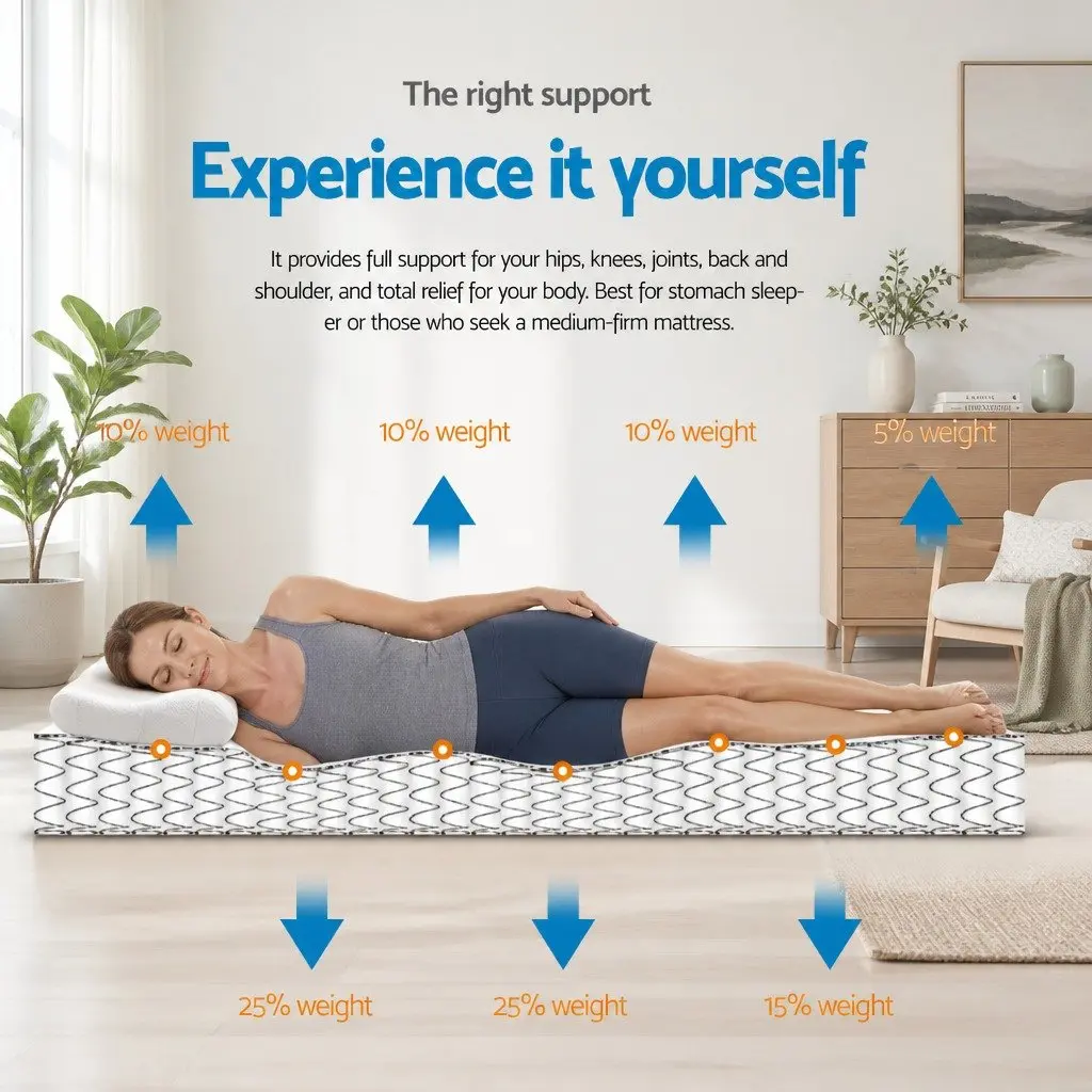 King Single Mattress Pillow Top 21cm Medium Firm Bonnell Spring Breathable