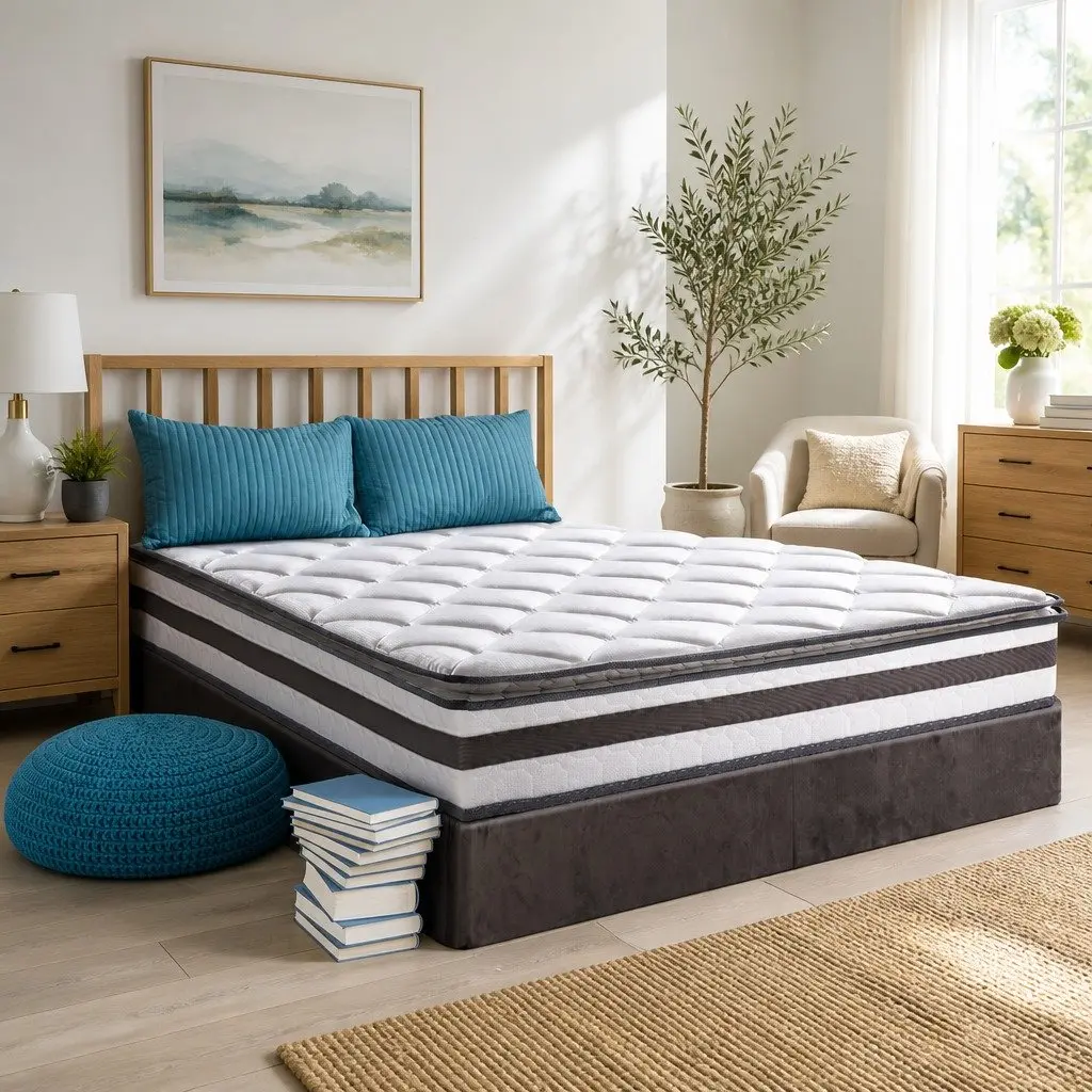 King Single Mattress Pillow Top 21cm Medium Firm Bonnell Spring Breathable