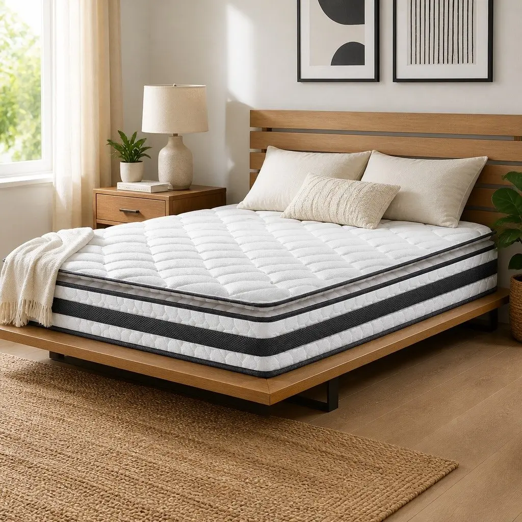 King Size Mattress Medium-Firm Pillow Top 21cm Bonnell Spring Quilted White