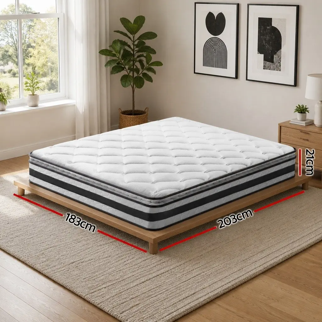 King Size Mattress Medium-Firm Pillow Top 21cm Bonnell Spring Quilted White