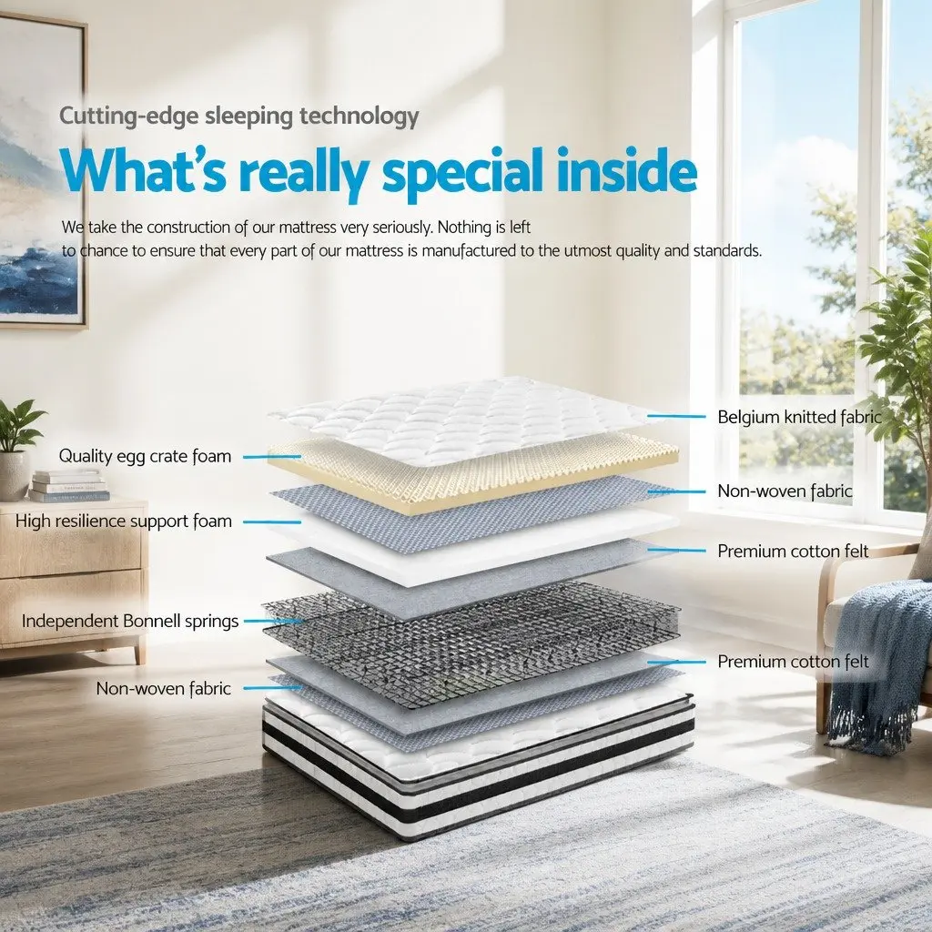 King Size Mattress Medium-Firm Pillow Top 21cm Bonnell Spring Quilted White