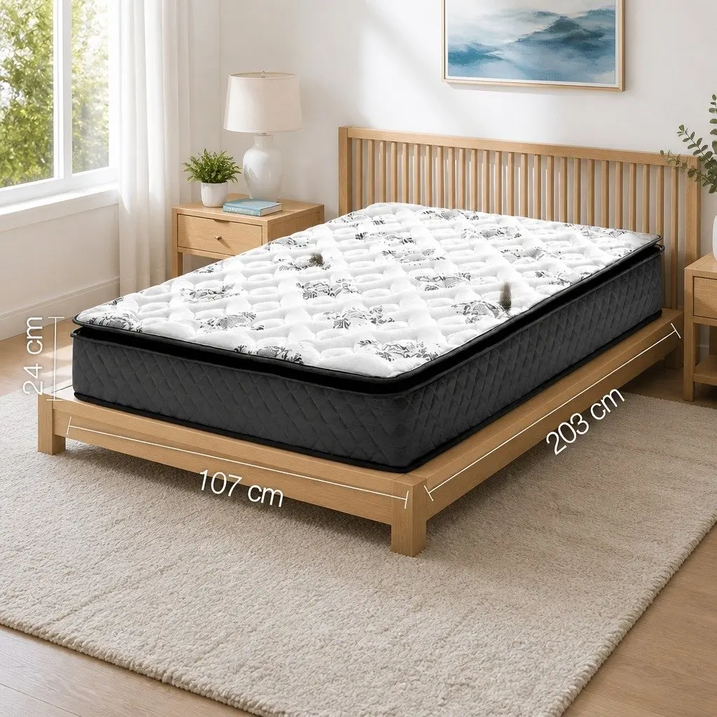King Single Pillow Top Mattress 24cm Bonnell Springs Medium Firm Grey Bed