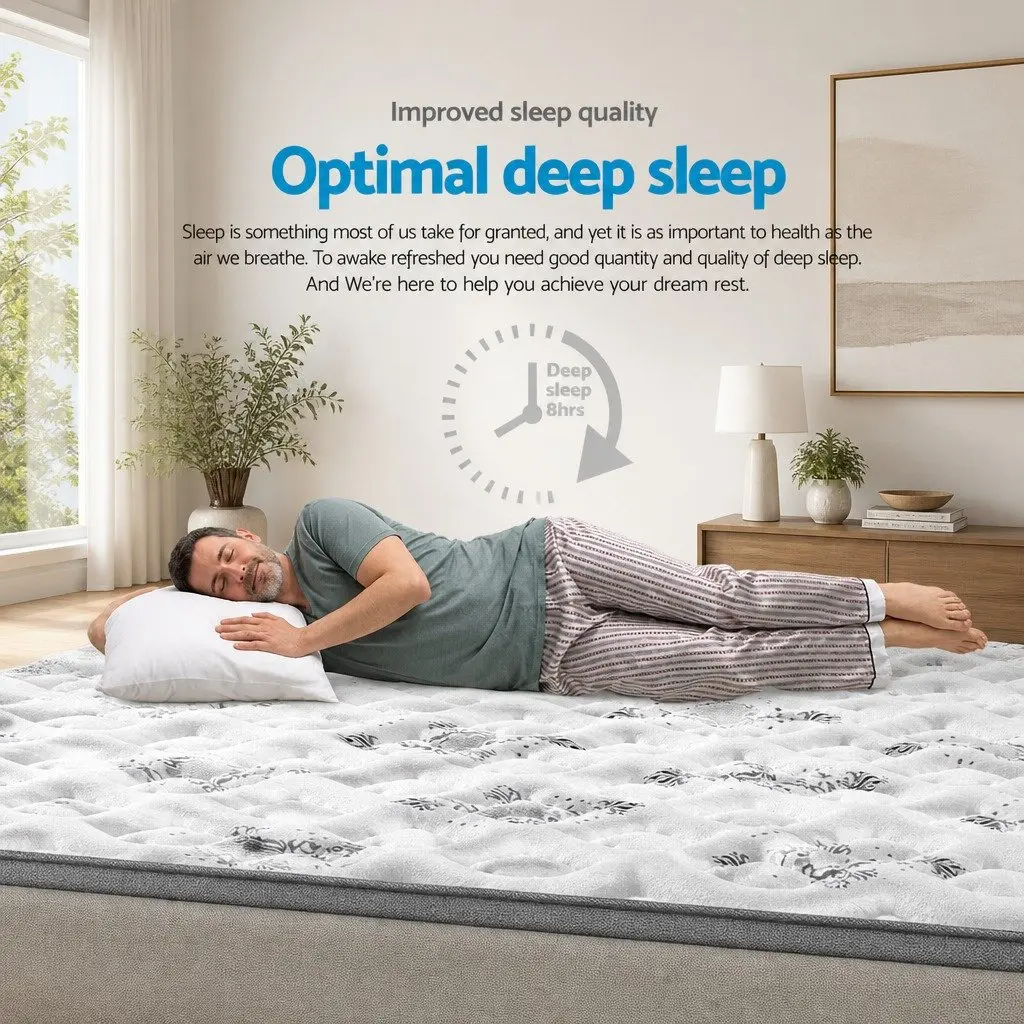 King Single Pillow Top Mattress 24cm Bonnell Springs Medium Firm Grey Bed