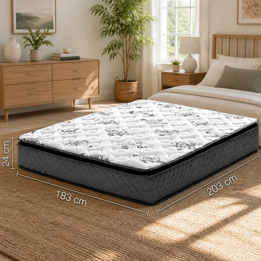 King Size Mattress Pillow Top 24cm Bonnell Spring Quilted
