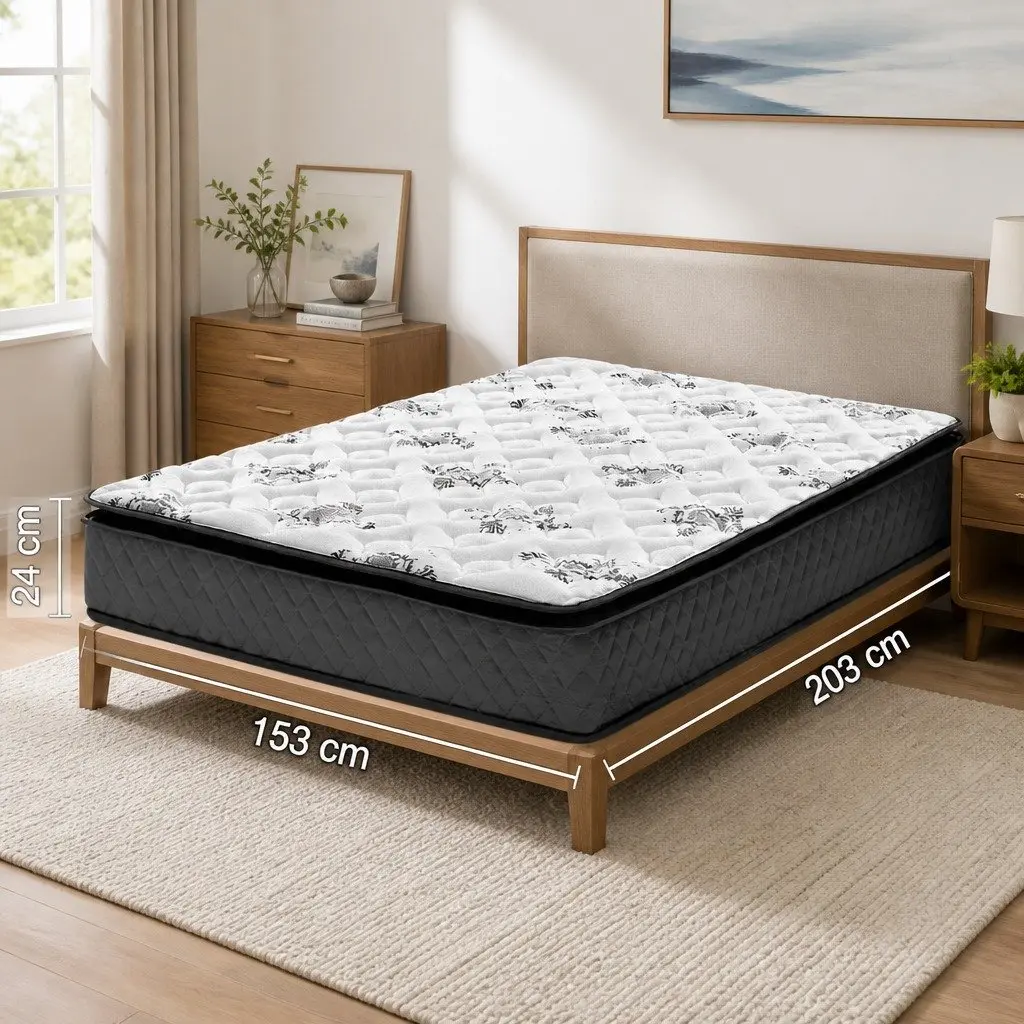 Queen Mattress Pillow Top 24cm Medium Firm Bonnell Spring Comfort Sleep Bed