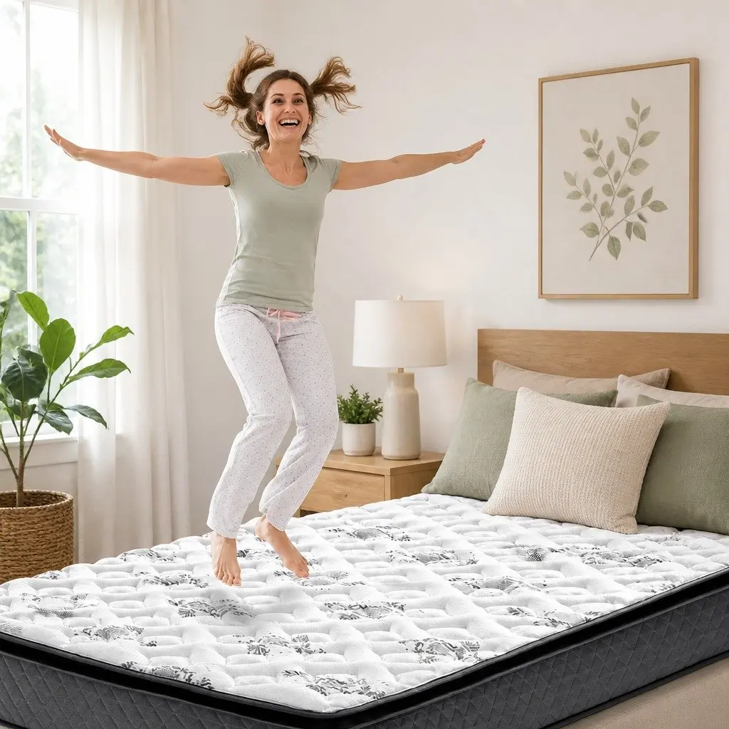 Queen Mattress Pillow Top 24cm Medium Firm Bonnell Spring Comfort Sleep Bed