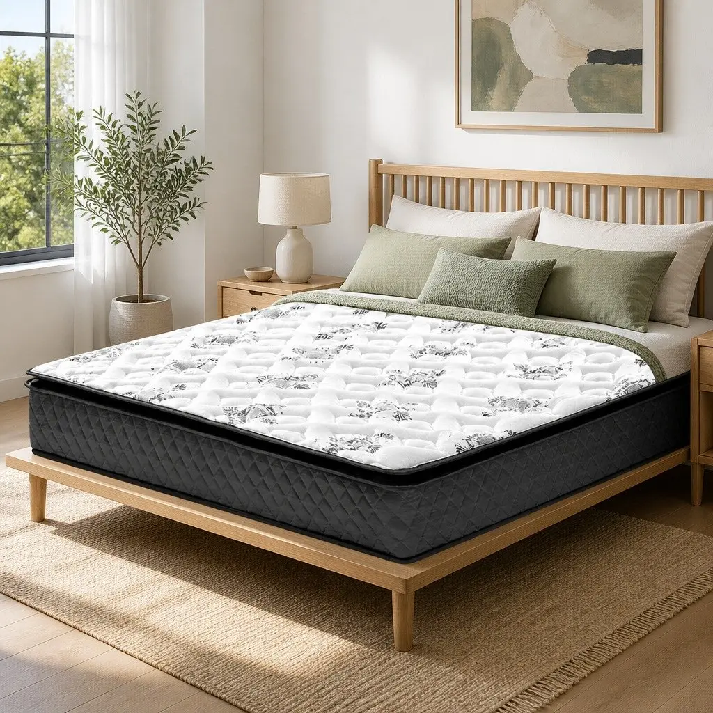 Single Mattress 24cm Pillow Top Medium Firm Bonnell Spring Coil System Grey