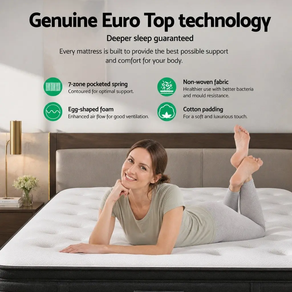 Double Mattress Euro Top 34cm Medium Firm Pocket Spring