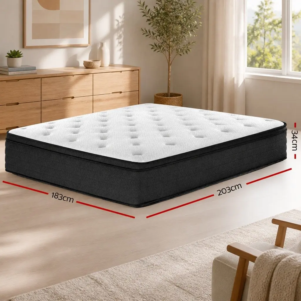 King Size Euro Top Mattress Medium Firm Support 34cm Thick Pocket Spring