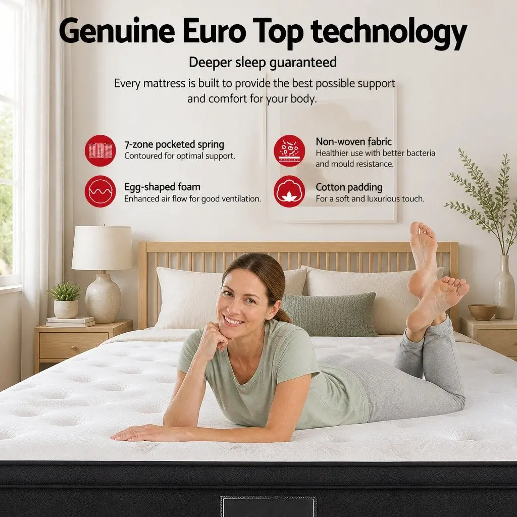 King Size Euro Top Mattress Medium Firm Support 34cm Thick Pocket Spring