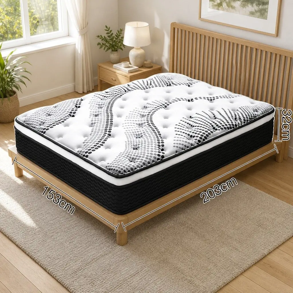 Queen Mattress 32cm Euro Top Pocket Spring Medium Firmness Bed Mattress