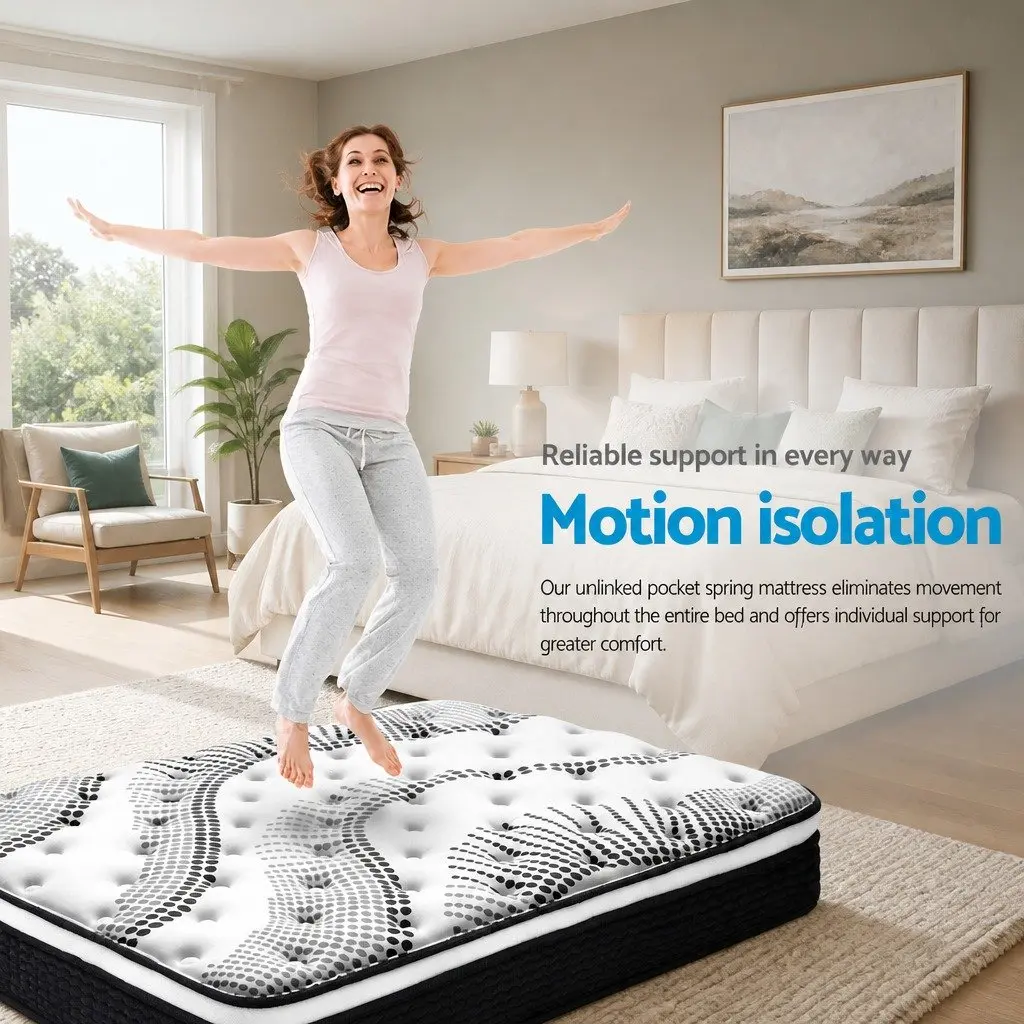 Queen Mattress 32cm Euro Top Pocket Spring Medium Firmness Bed Mattress