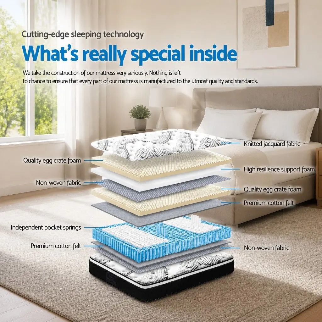 Queen Mattress 32cm Euro Top Pocket Spring Medium Firmness Bed Mattress