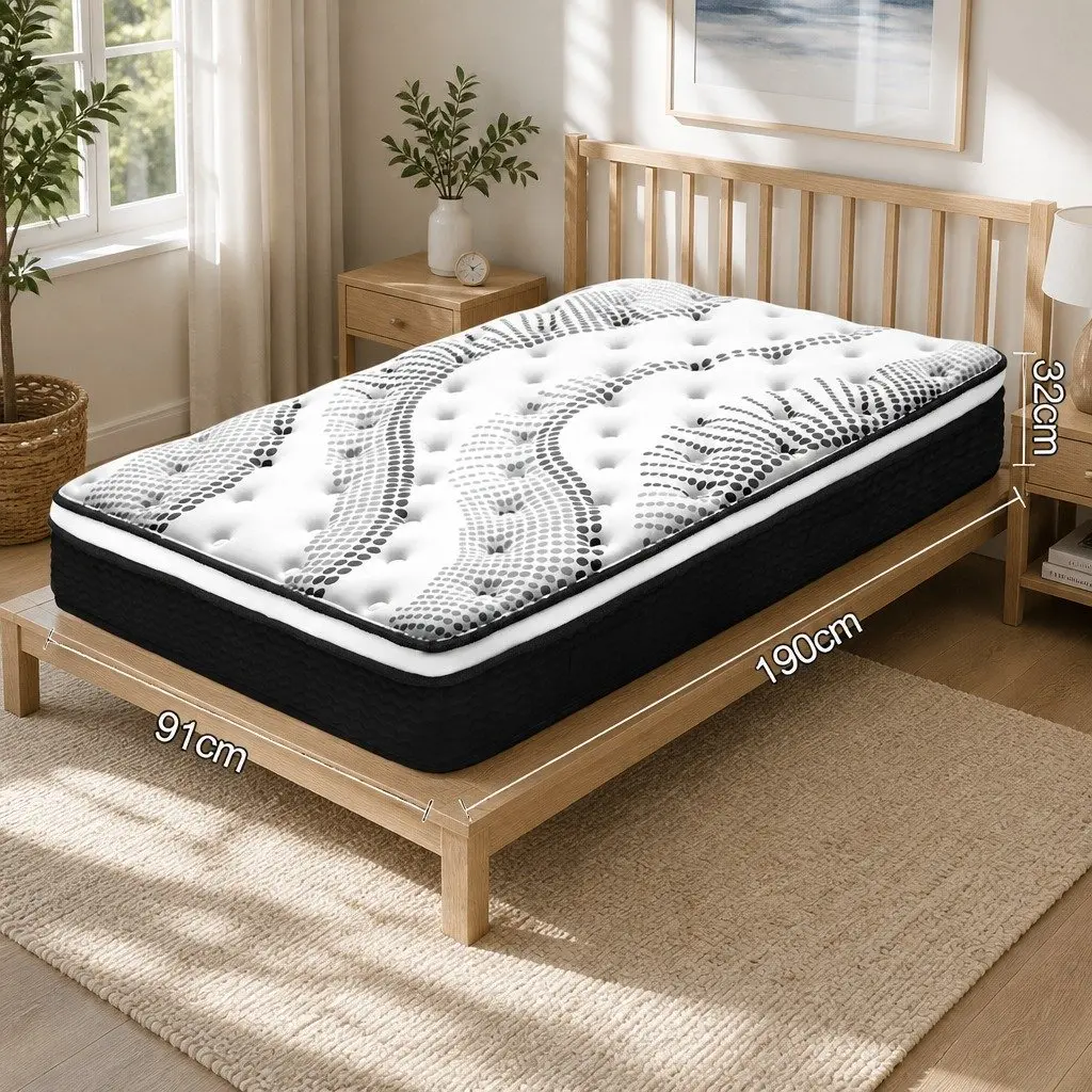 Single Mattress Euro Top 32cm Thick Medium Firmness Pocket Spring