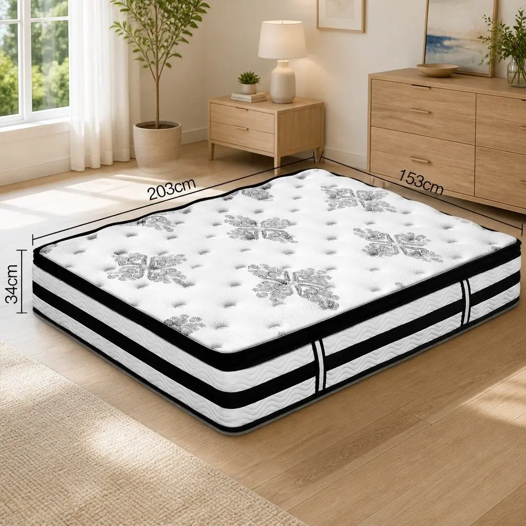 Queen Mattress Euro Top 34cm Thick Plush Medium Firm Support