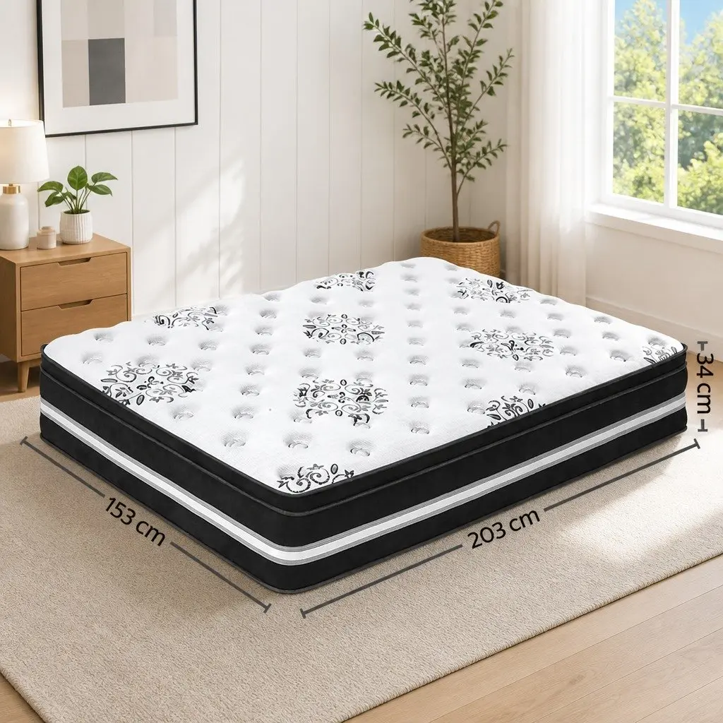 Queen Mattress 34cm Euro Top Cool Gel Memory Foam Medium Firm Support Pocket