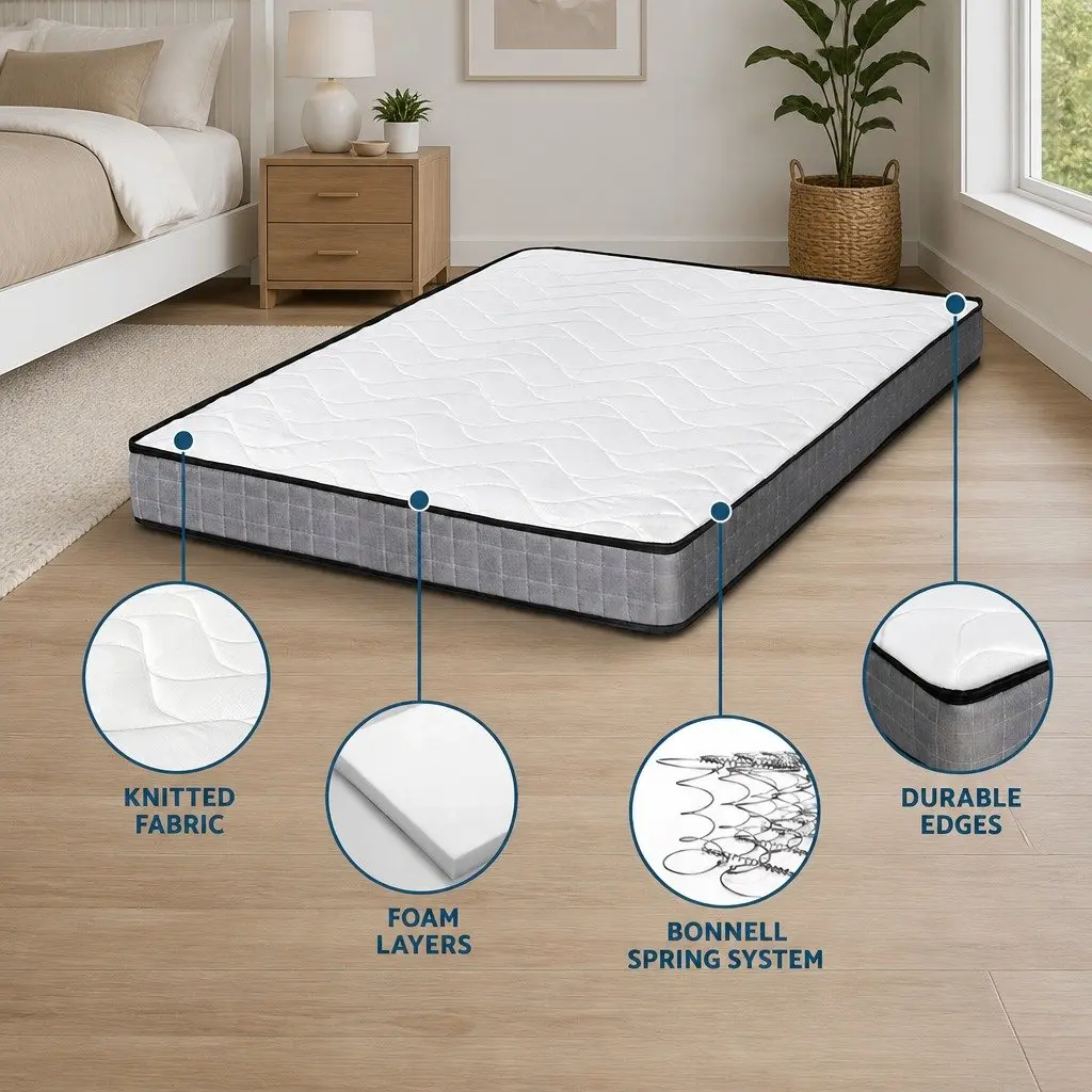 King Single Mattress Medium Firm 13cm Bonnell Spring Tight Top Quilted