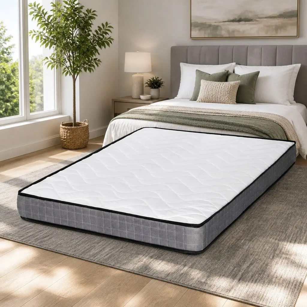 Double Mattress 13cm Medium Firm Bonnell Spring Tight Top Black White