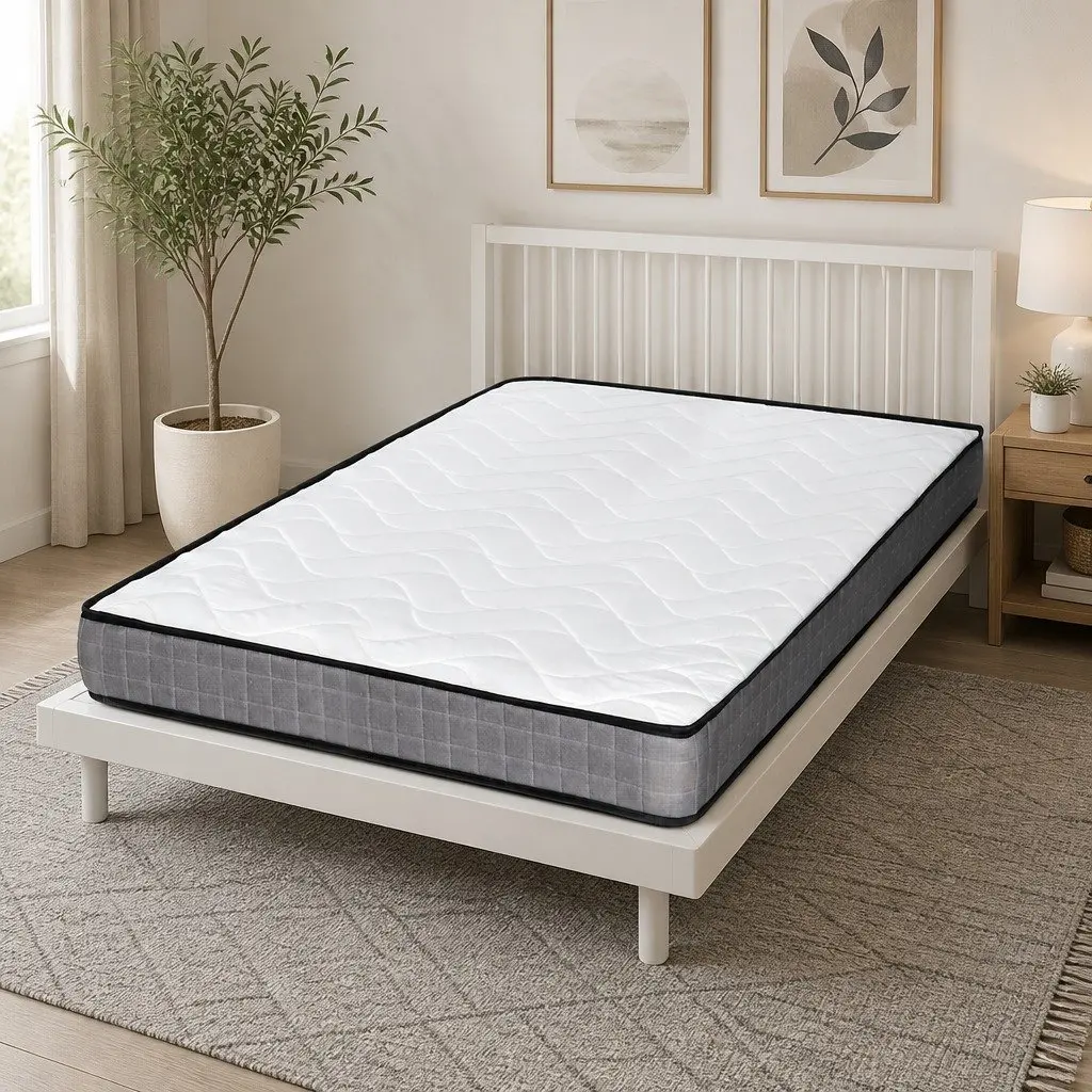 Double Mattress 13cm Medium Firm Bonnell Spring Tight Top Black White