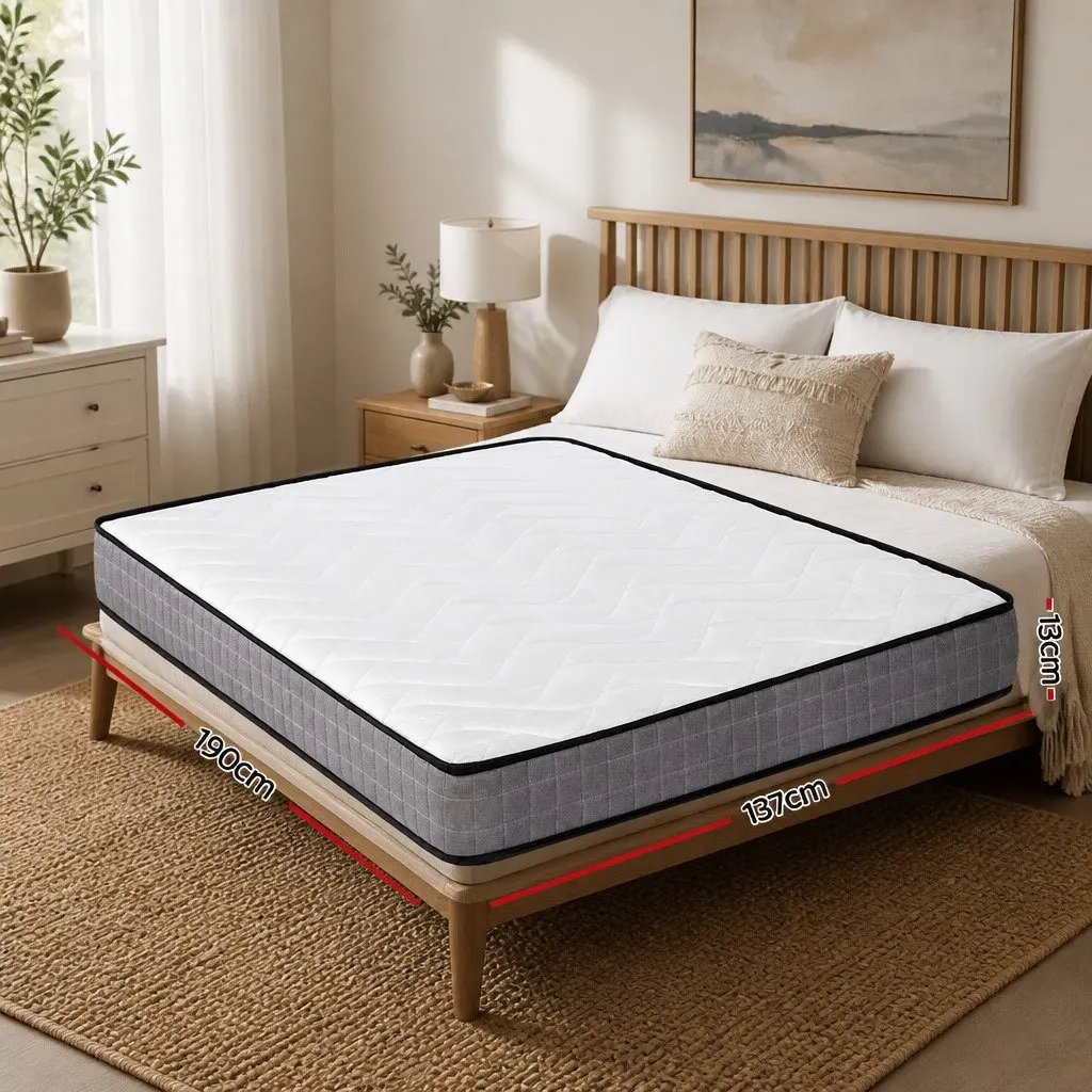 Double Mattress 13cm Medium Firm Bonnell Spring Tight Top Black White