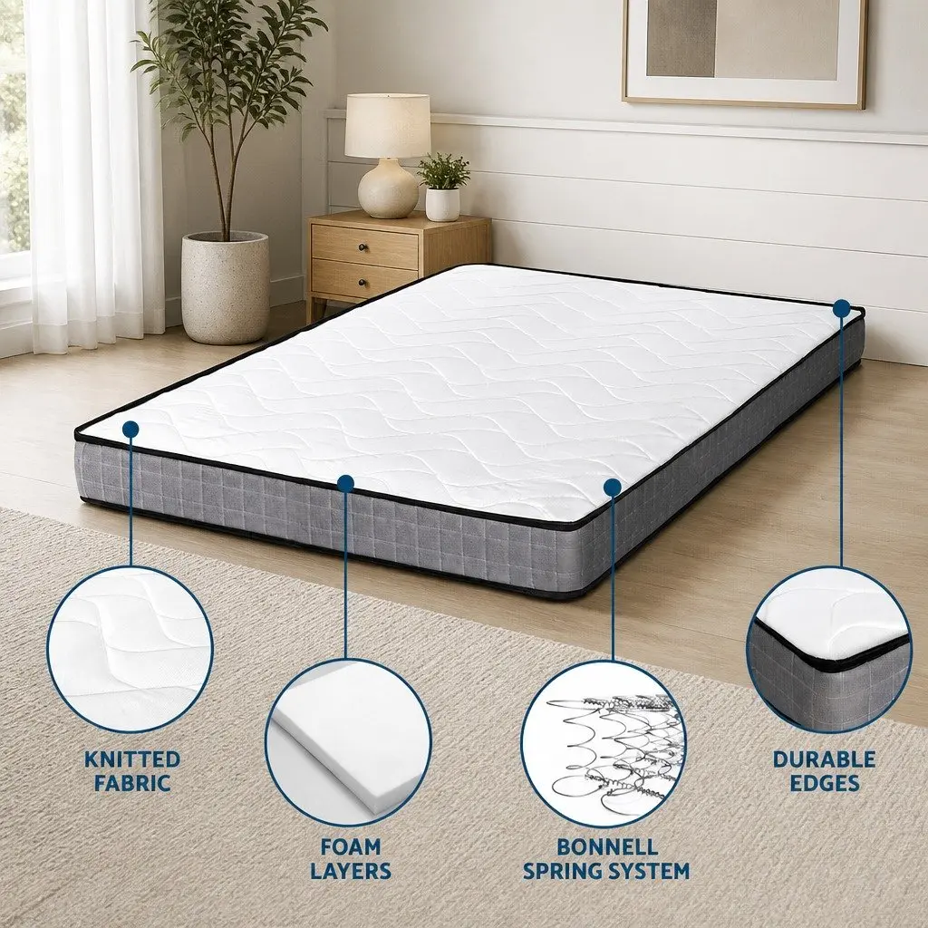 Queen Mattress Medium Firm 13cm Bonnell Spring Tight Top Quilted