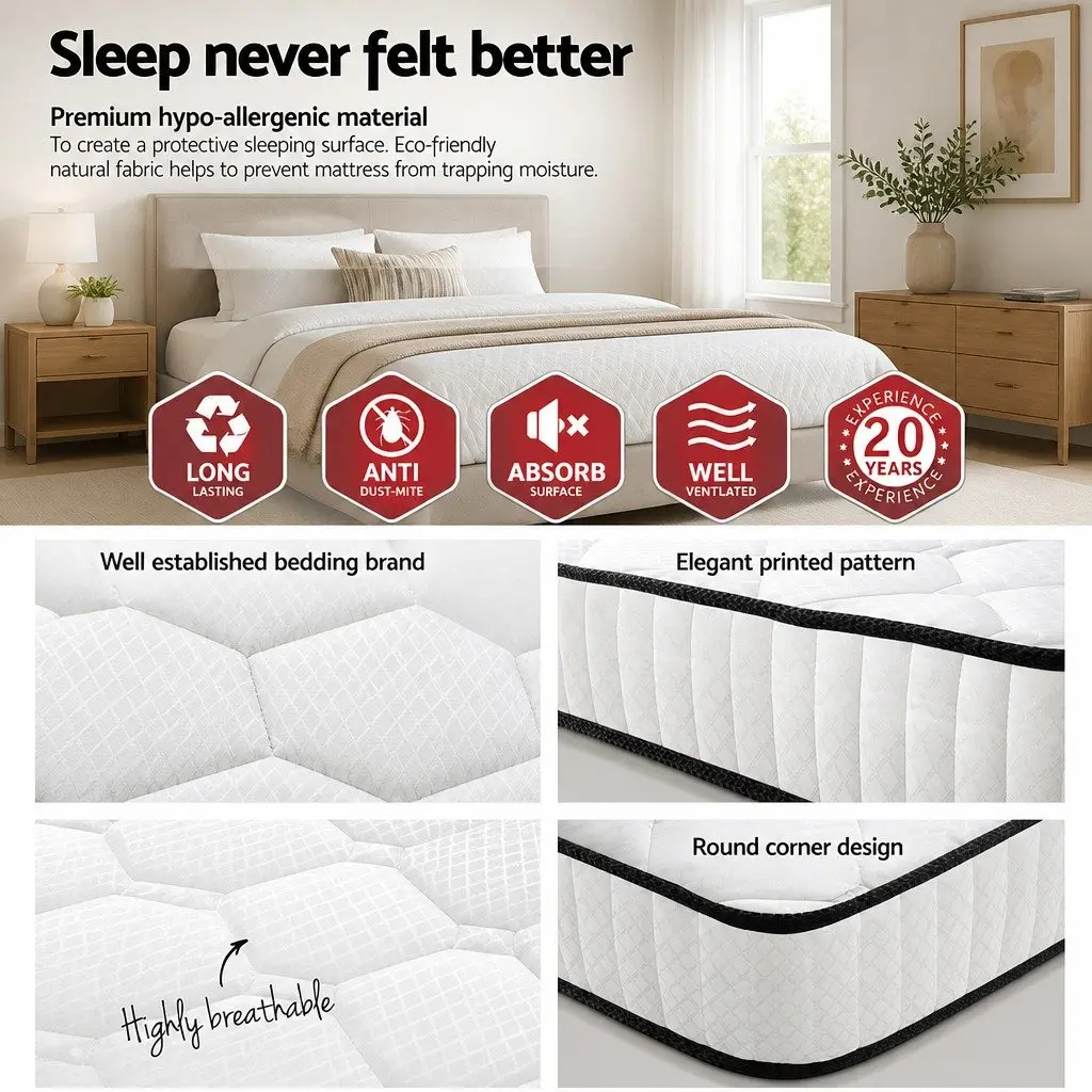 Double Mattress Tight Top Pocket Spring 21cm Medium Firmness Queen Size