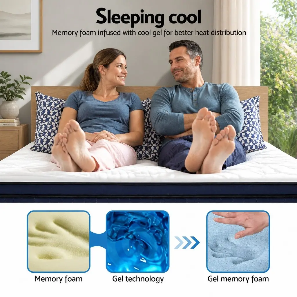 Double Mattress Cool Gel Memory Foam 34cm 7 Zone Pocket Springs Medium Firm