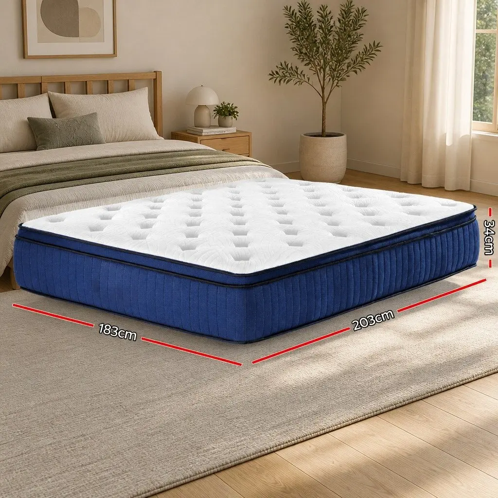 King Size Mattress 34cm Cool Gel Memory Foam 7 Zone Pocket Spring Euro Top