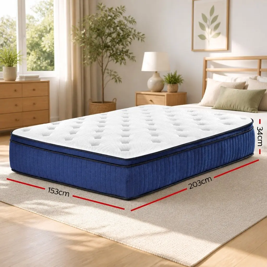 Queen Mattress 34cm Cool Gel Memory Foam 7 Zone Pocket Spring Euro Top Bed