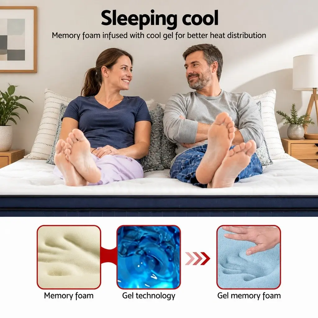 Queen Mattress 34cm Cool Gel Memory Foam 7 Zone Pocket Spring Euro Top Bed