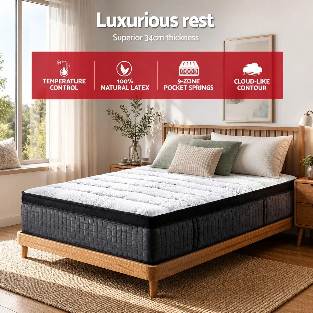 King Size Mattress Medium Firm 34cm 9-Zone Pocket Spring Euro Top