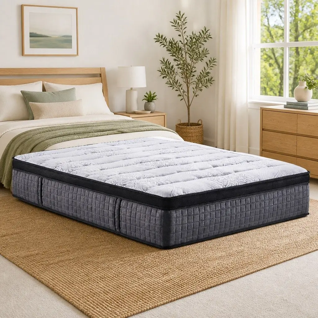 Queen Mattress Euro Top 34cm 9 Zone Pocket Spring Latex Foam Medium Firm