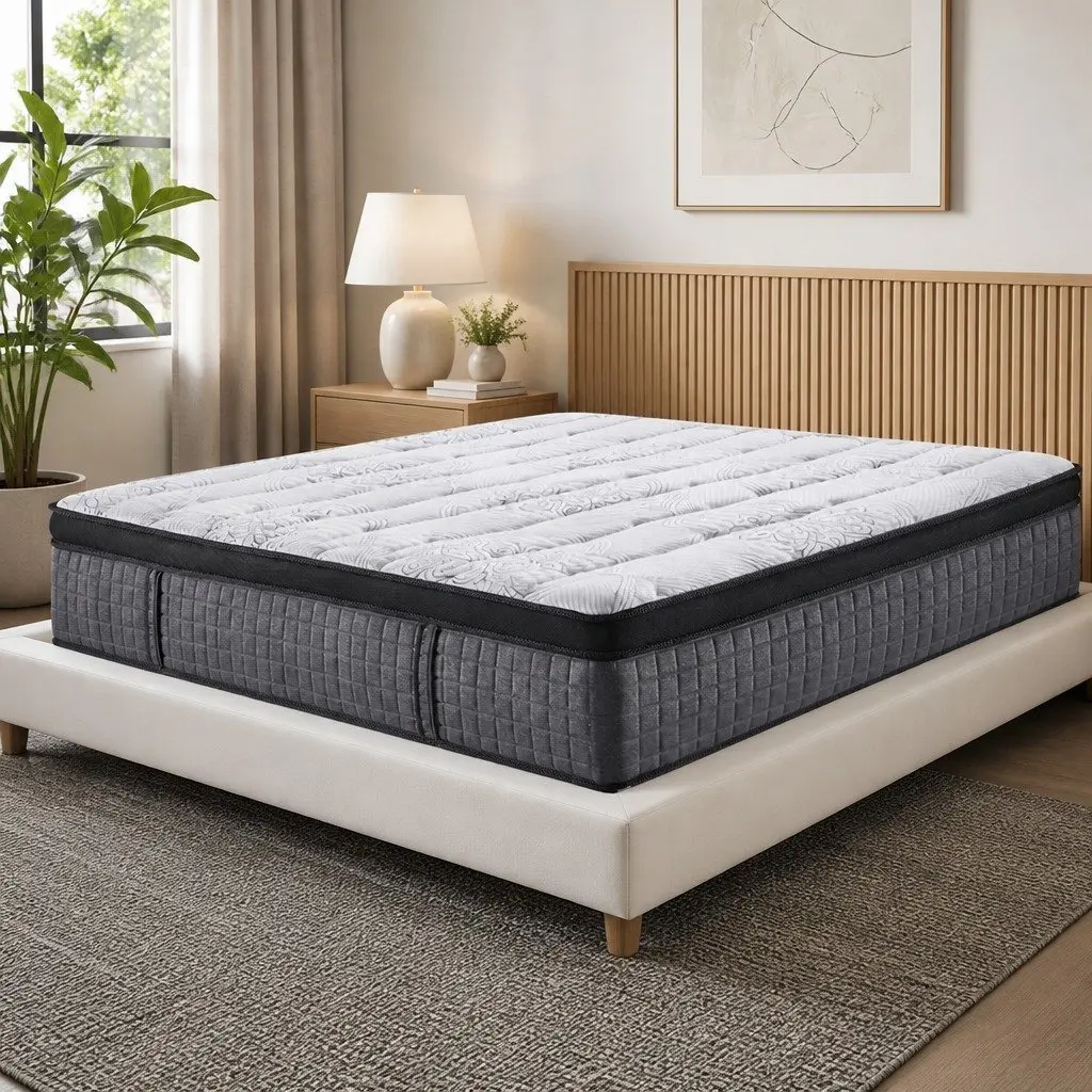 Queen Mattress Euro Top 34cm 9 Zone Pocket Spring Latex Foam Medium Firm