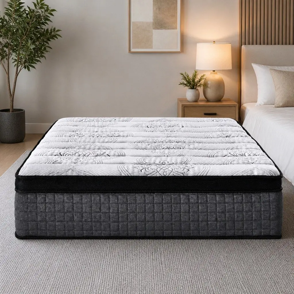 Queen Mattress Euro Top 34cm 9 Zone Pocket Spring Latex Foam Medium Firm