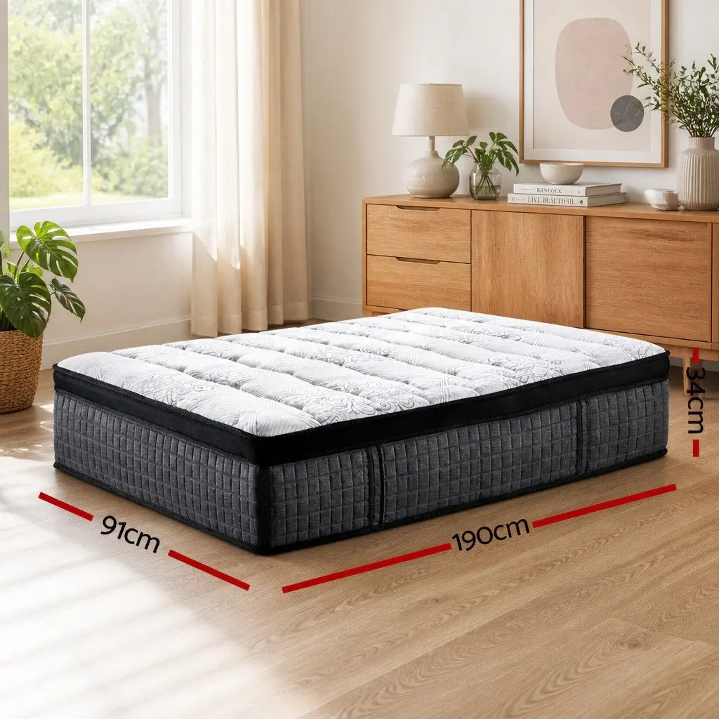 Single Mattress Medium Firm Euro Top 34cm 9 Zone Pocket Spring Latex Foam
