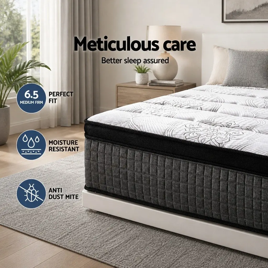 Single Mattress Medium Firm Euro Top 34cm 9 Zone Pocket Spring Latex Foam