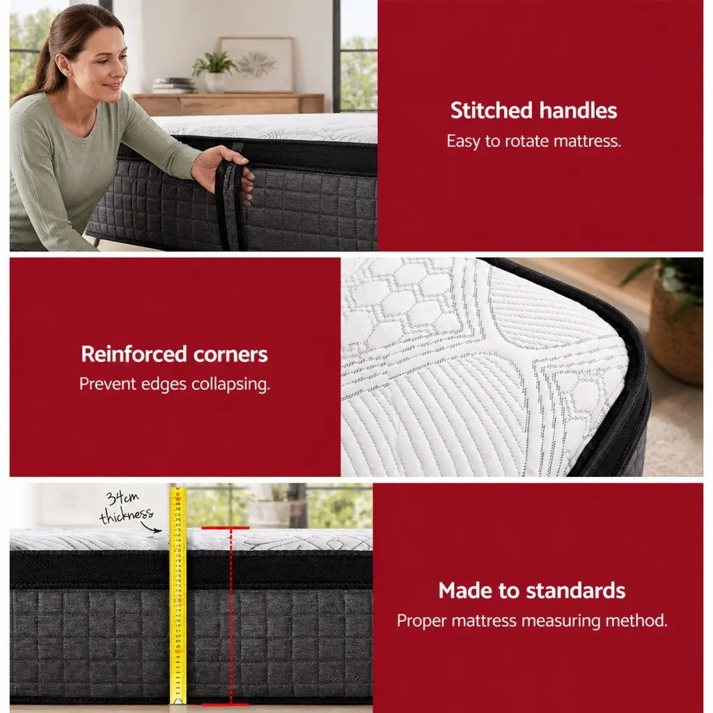 Single Mattress Medium Firm Euro Top 34cm 9 Zone Pocket Spring Latex Foam