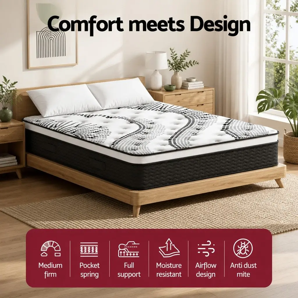 Super King Mattress Medium Firm 32cm Thickness Plush Euro Top Pocket Spring