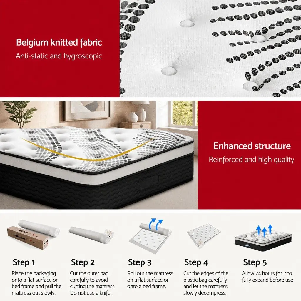 Super King Mattress Medium Firm 32cm Thickness Plush Euro Top Pocket Spring