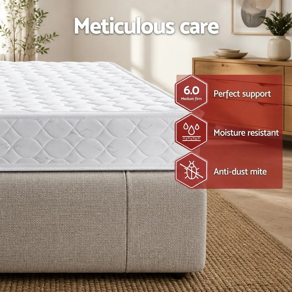 King Single Medium Firm Bonnell Spring Mattress 13cm Tight Top White