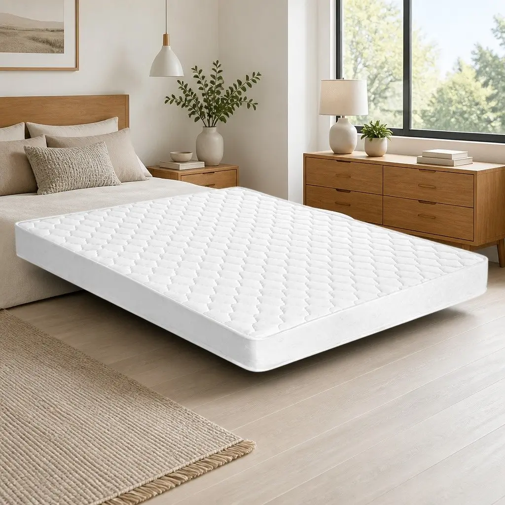 Double Mattress Medium Firm 13cm Bonnell Spring Quilted Top White